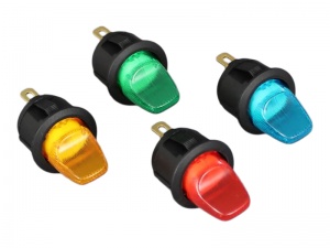 ON/OFF Toggle Switch, Round, Illuminated Lever - 16A@12V