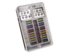 Ripca Standard Blade Fuse Box With Positive & Negative Busbars & LEDs - 12 Way