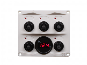 Weatherproof 5-Way Switch Panel With Voltmeter and In-Line Fuses - White - 12V/24V