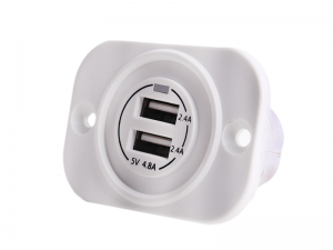 White Panel Mount Twin 4.8A USB Power Socket With Faceplate