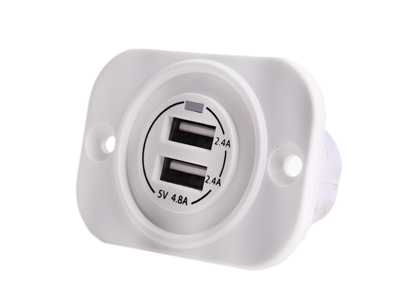 White Panel Mount Twin 4.8A USB Power Socket With Faceplate