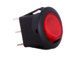 ON/OFF Round Mini Rocker Switch With Illuminated Red Lens - 12V