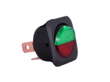 ON/OFF Round Rocker Switch With Red/Green Illuminated Lens - 12V