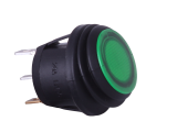 Waterproof ON/OFF Round Mini Rocker Switch With Illuminated Green Lens - 12V