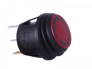 Waterproof ON/OFF Round Mini Rocker Switch With Illuminated Red Lens - 12V